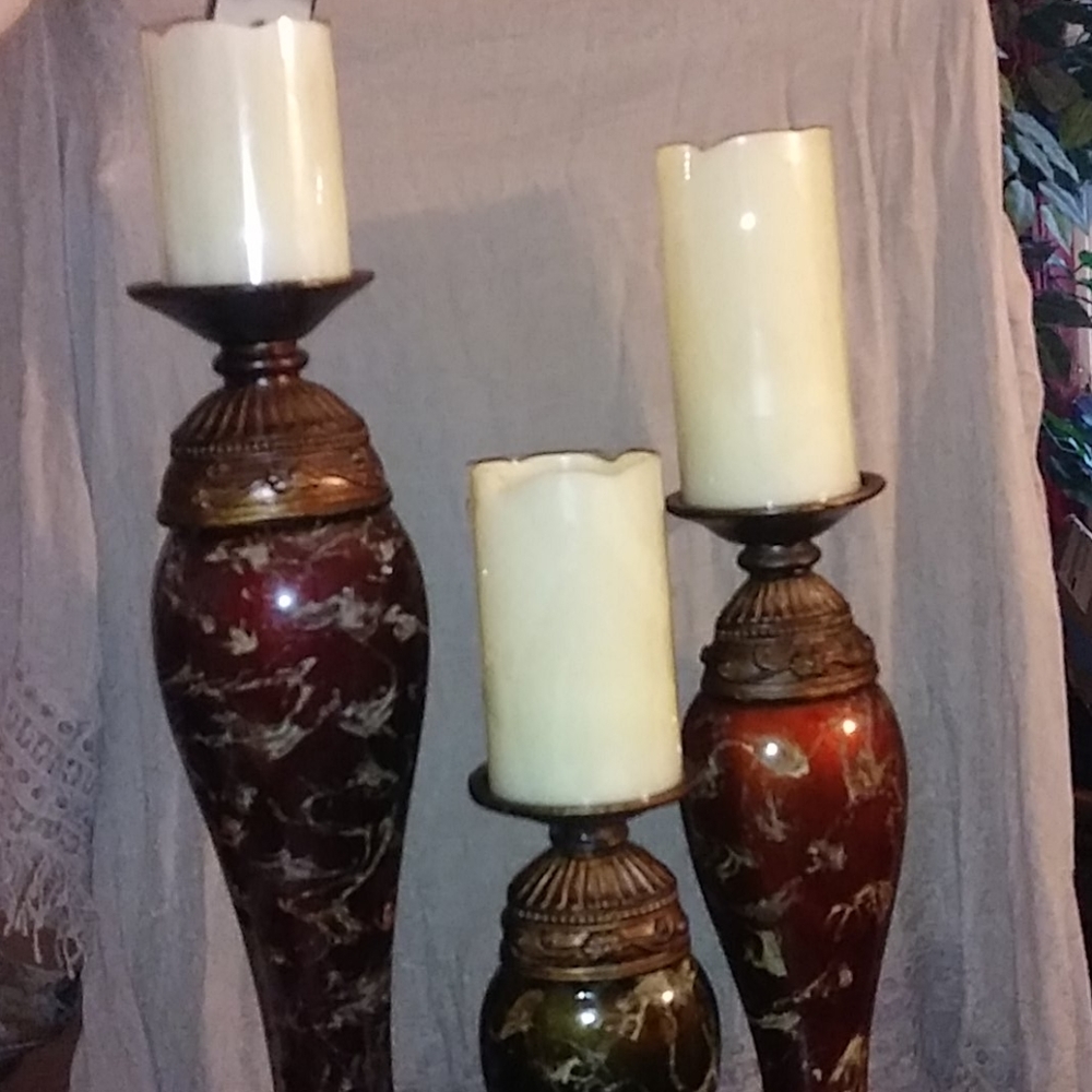 Oriental Candlestick Trio w LED flameless remote
